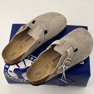 Birkenstock Boston taupe suede mule clogs